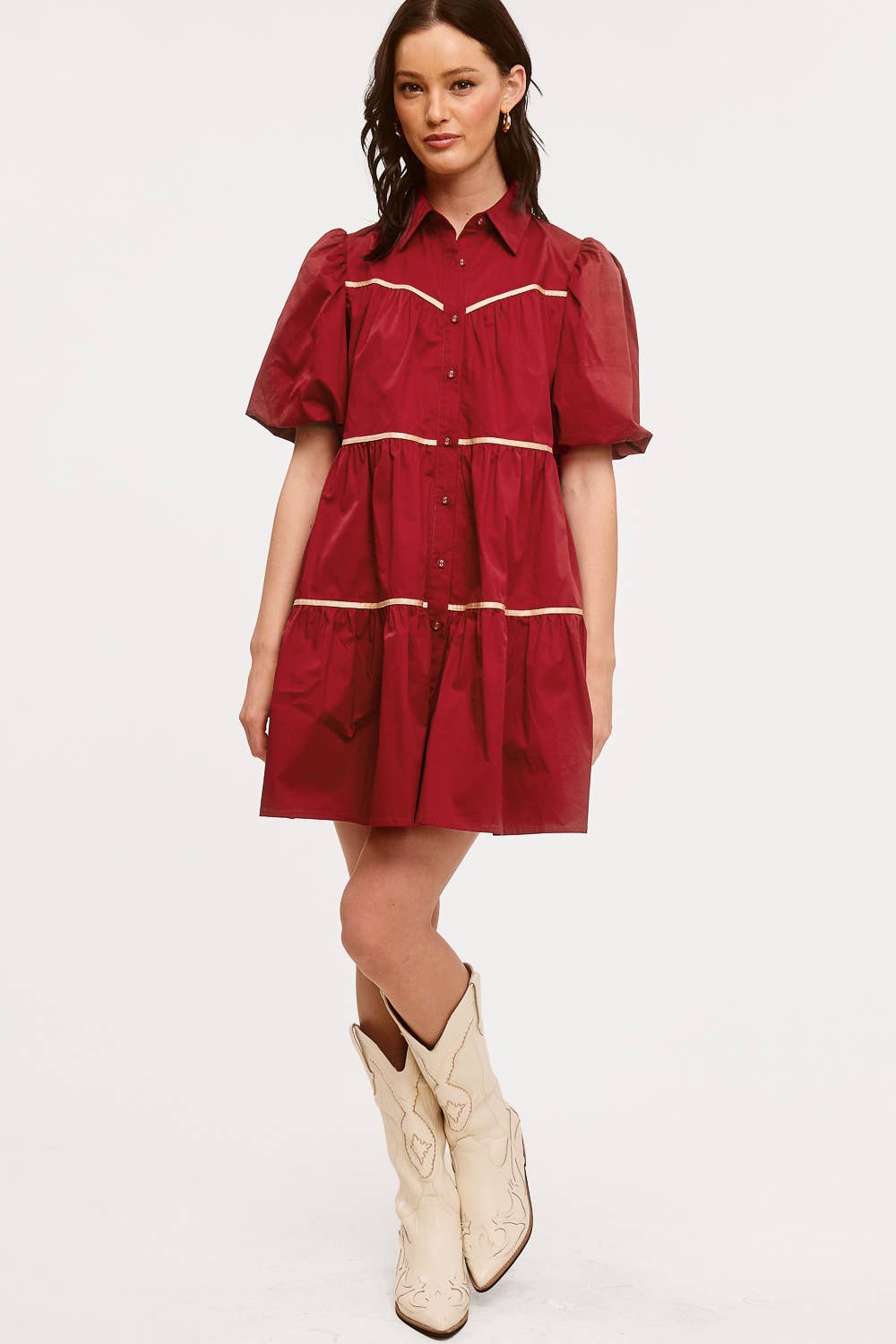 Vestido mini de popelina con cinta dorada al por mayor para tu