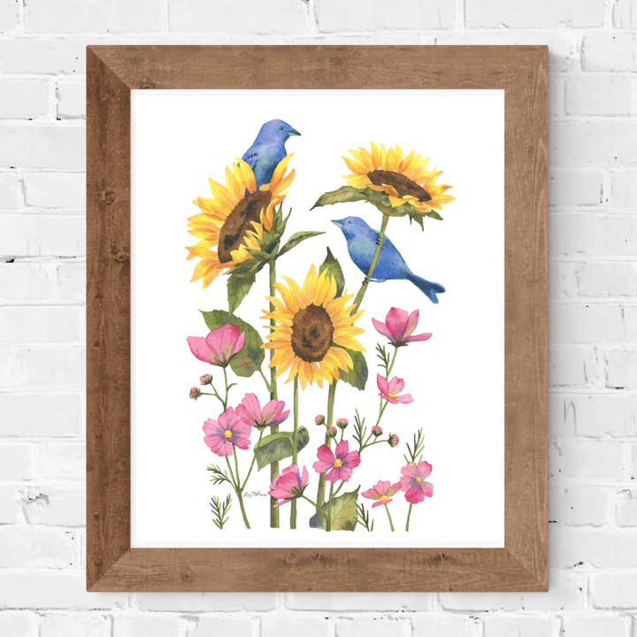 Papermill Creative - Wholesale Art Print - Sunflowers & Songbirds watercolor art print