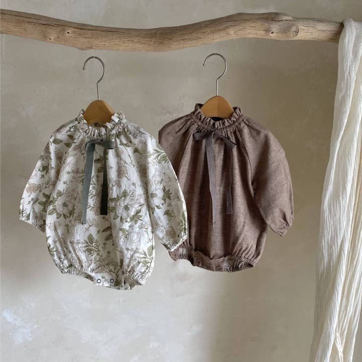 MyKids-USA® - Wholesale Bodysuit (Non-Footed) - Baby - New Arrival Baby Girls Vintage Floral/Plain Bow-Tie Lantern