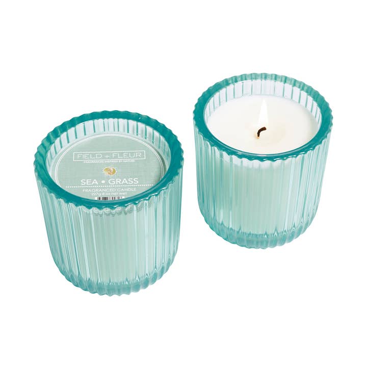 Vela de vidrio coloreado con 1 mecha de hierba marina 8oz Ctn.6 para venta al por mayor de Hillhouse Naturals/Field+Fleur