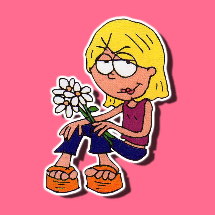 Y2K Cartoon Holding Flowers Vinyl Sticker for wholesale by The Weeping Roses