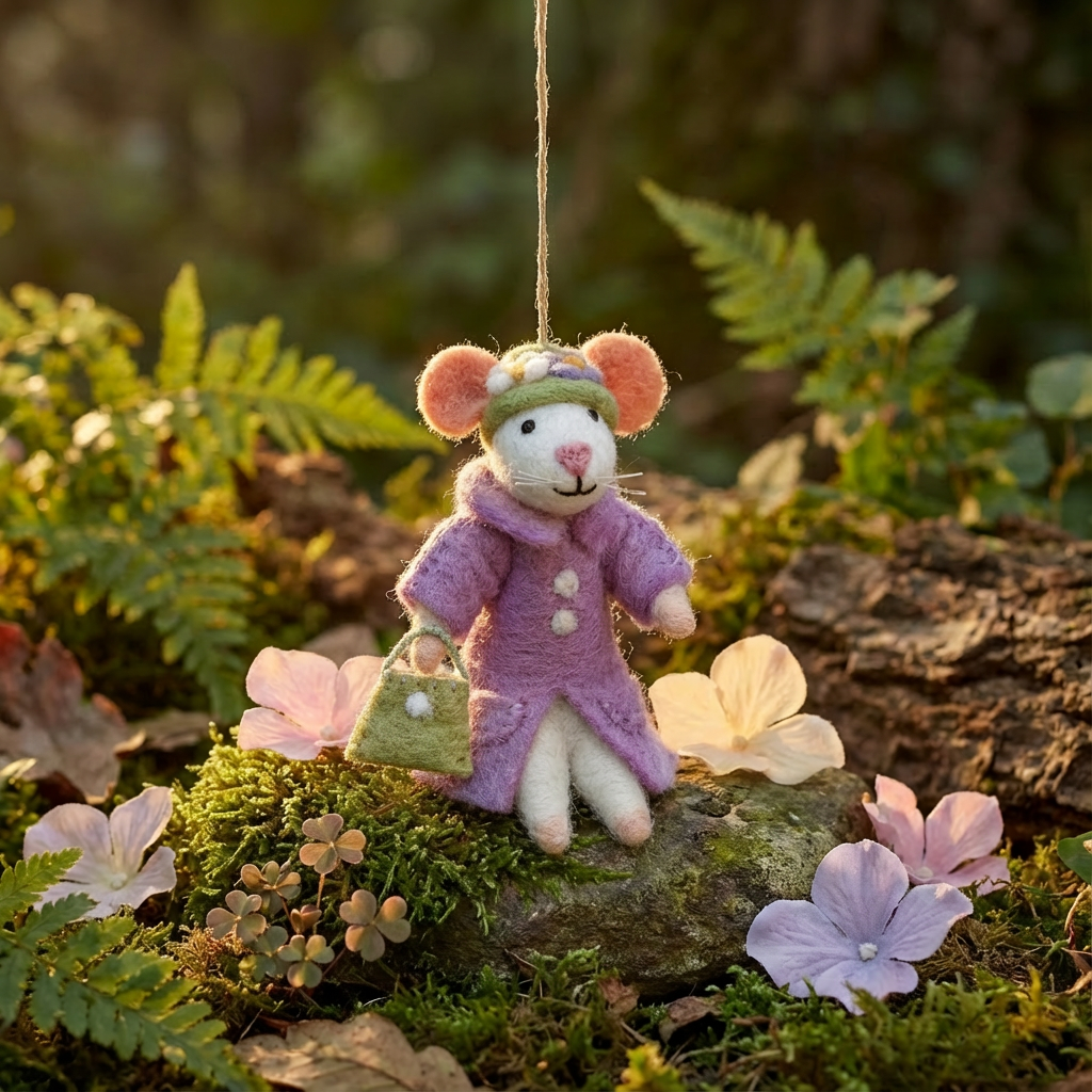Felt So Good - Wholesale Ornament - Handmade Felt Matilda the Mouse Hanging Decoration0