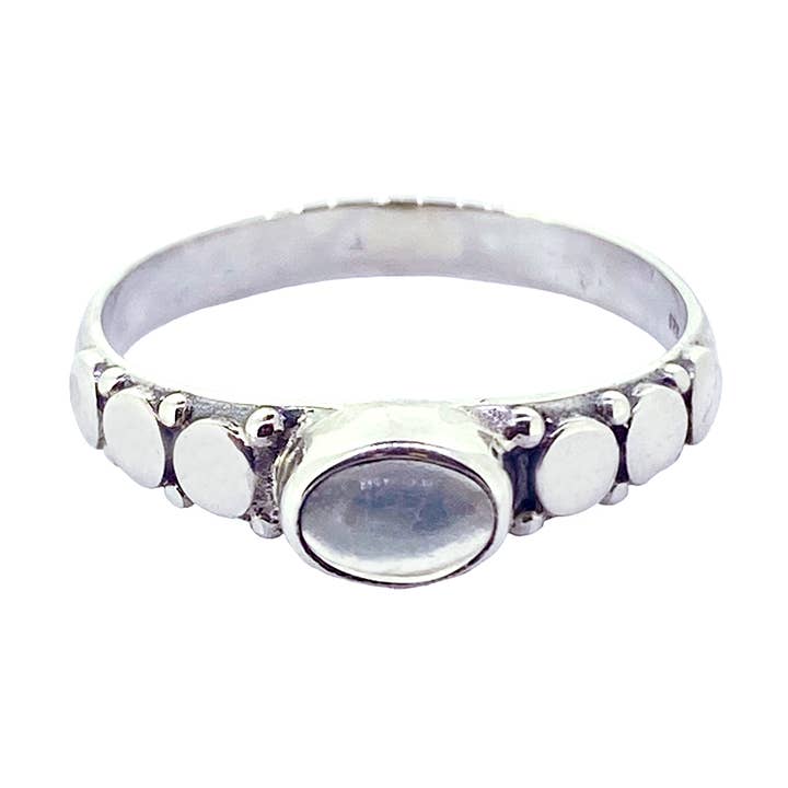 (784CMS) White Moonstone Silver Ring for wholesale by Vera Wolf