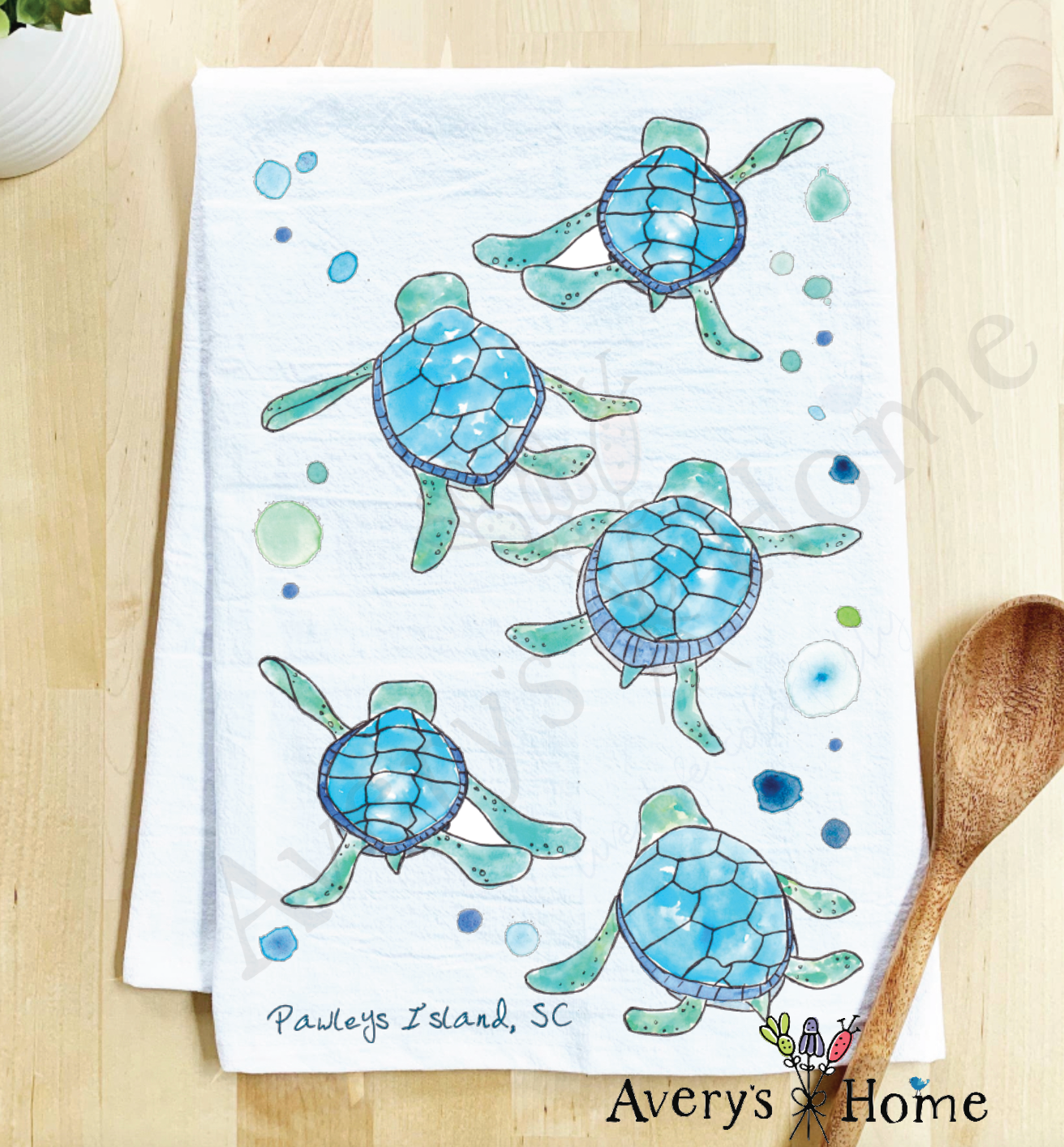 Avery's Home - Vente Torchons - Serviette de cuisine personnalisable avec adorables bébés tortues marchant sur la côte47