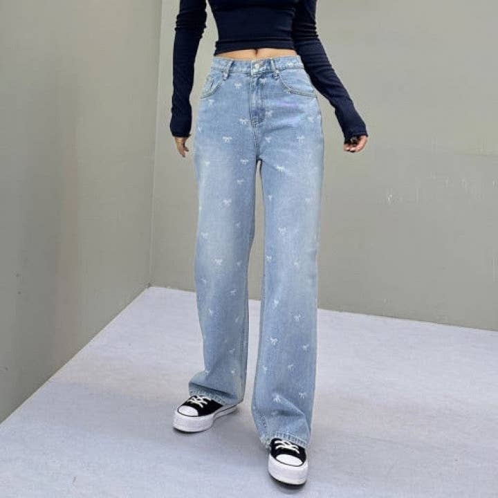 Jeans con Fiocco Stampato Dolce per la vendita all'ingrosso da parte di Plush Looks