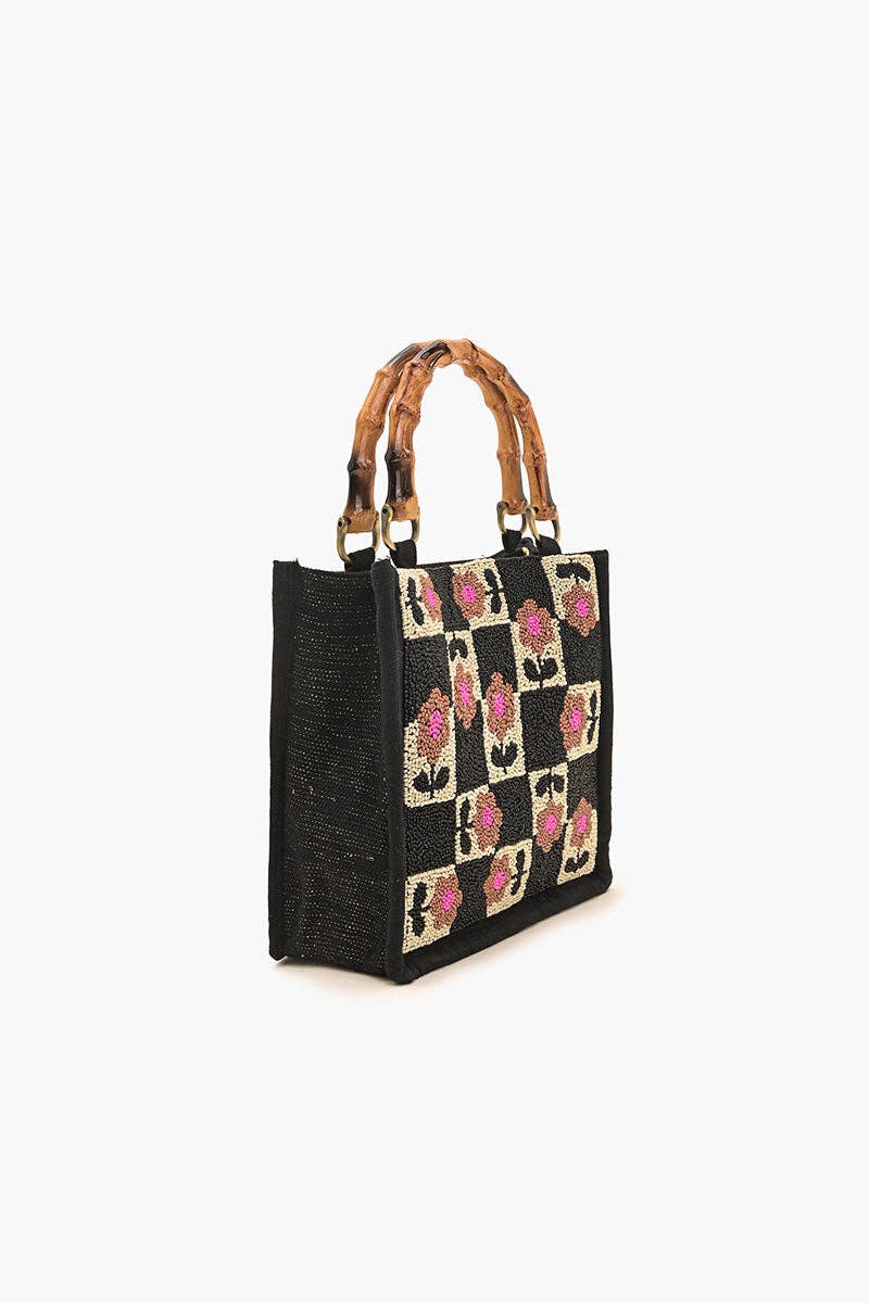 America & Beyond – wholesale Tote bag – Women's – Geo Floral Beaded Hand Tote2