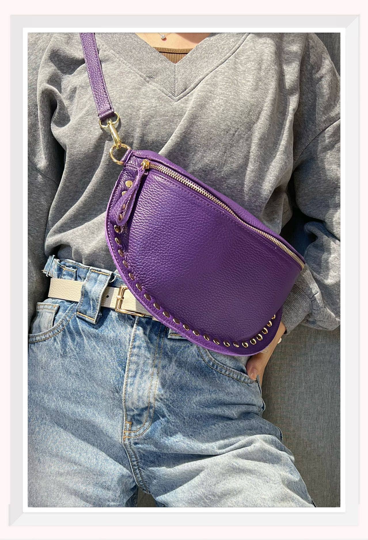 Z et Z - Wholesale Belt Bag - Women's - Studded grained leather fanny pack7
