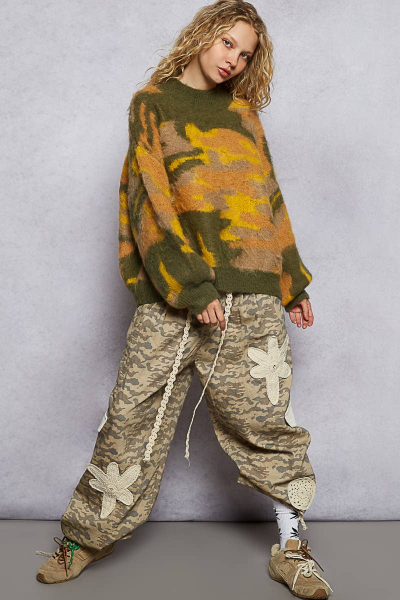 Pol Clothing - Vente Pull en maille – femme - Pull en mohair à manches longues avec blocs de couleur abstraits en solde8