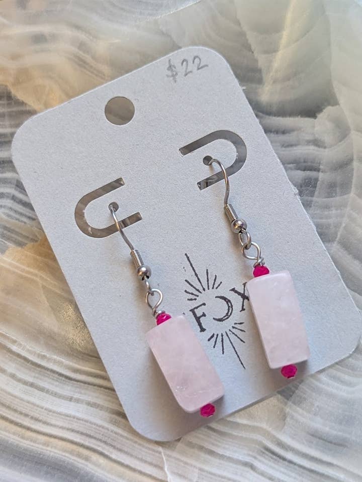 Gouttes Rectangulaires en Quartz Rose pour la vente par JFOX Jewelry