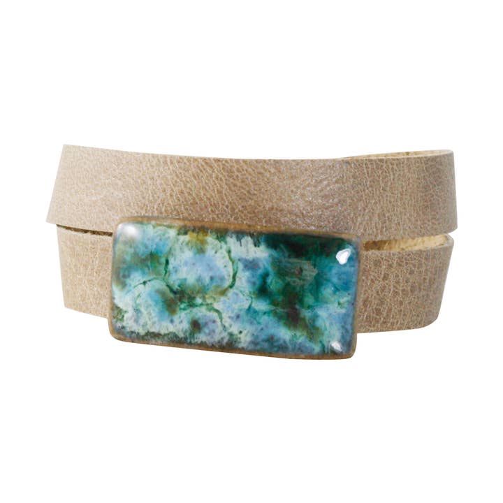 Rektangel Wrap og Choker - Khaki Læder for engroshandel hos Dandy Jewelry