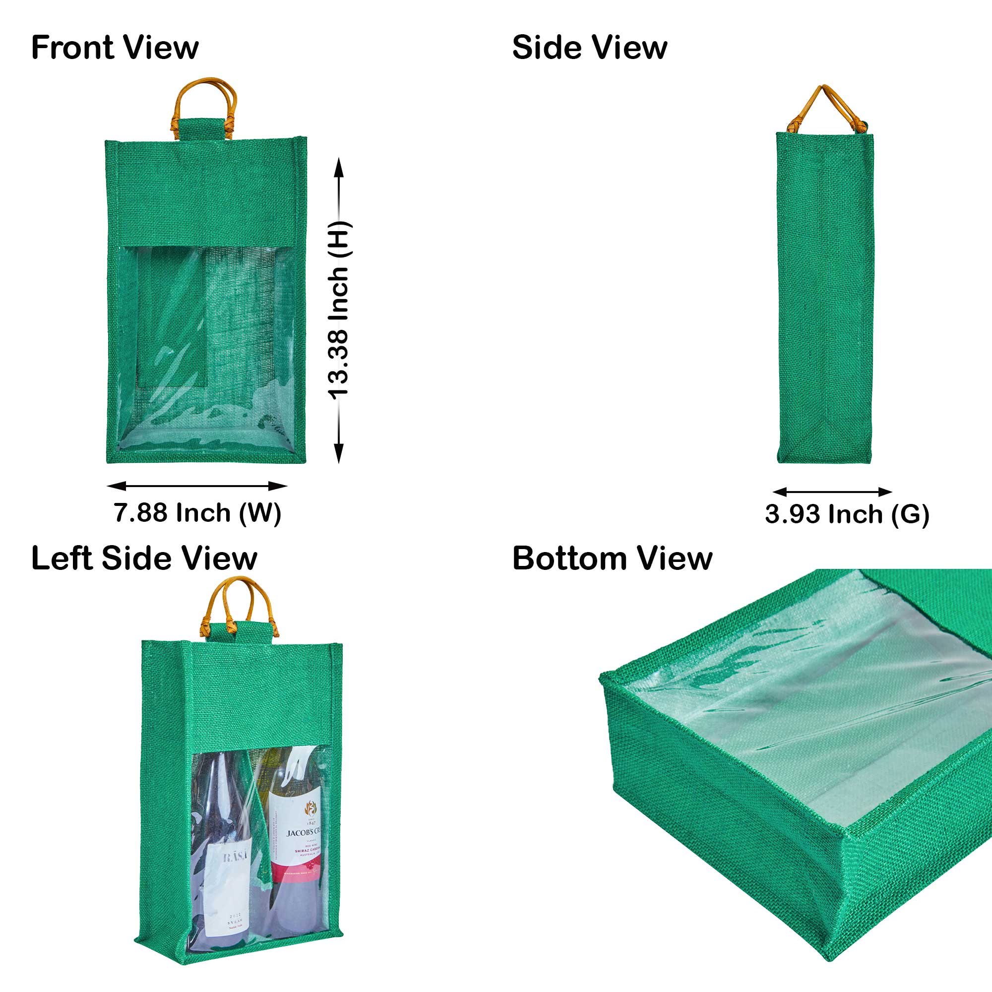 ecojutebags – wholesale Wine gift bag – 6-Pack Burlap Wine Bags with Cane Handle & Clear PVC Window18