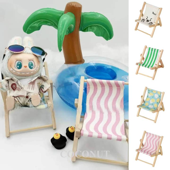 Tenue Labubu : Mini chaise longue de plage ensoleillée pour poupées pour la vente par THE INTSUP USA