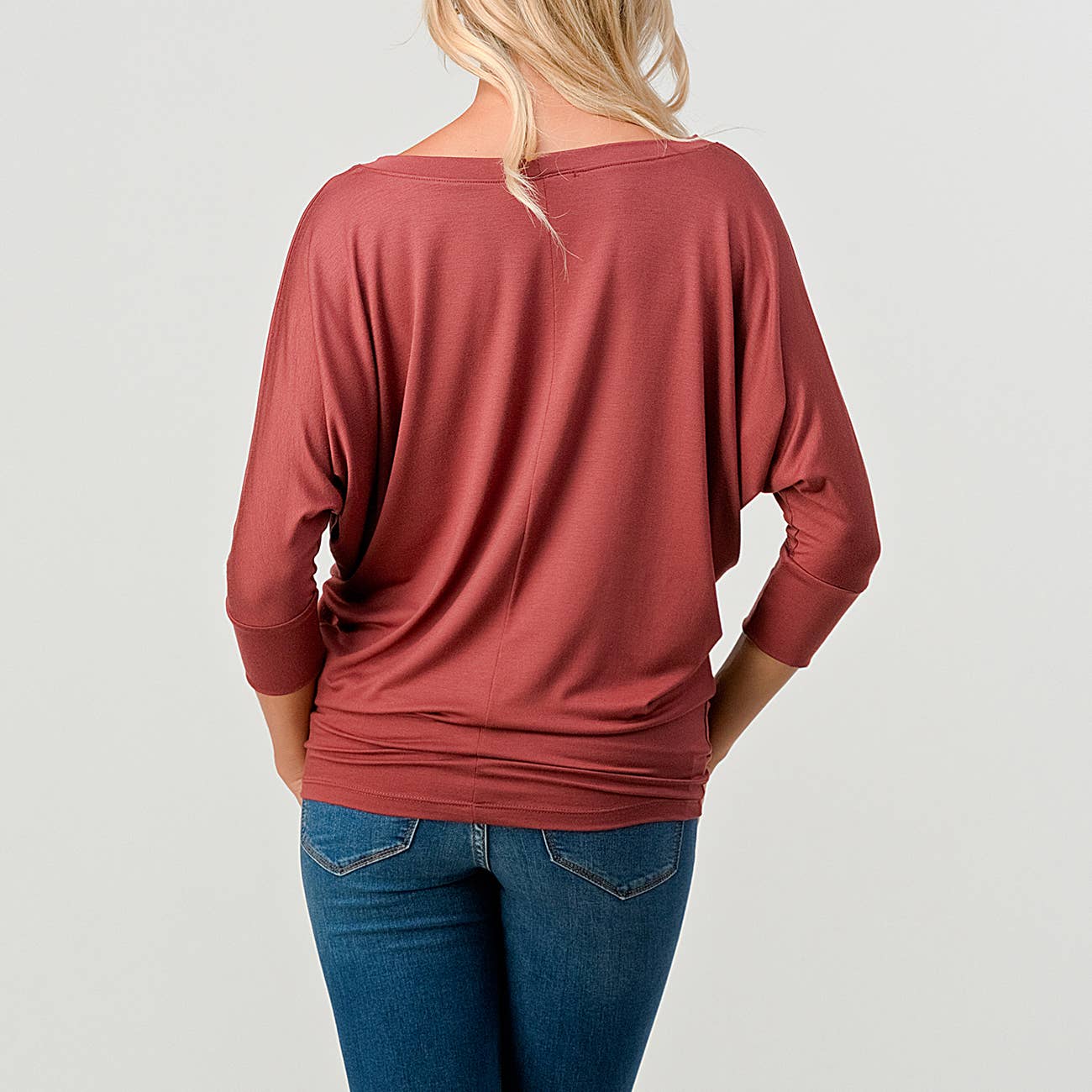 Heimious - Wholesale Knit Top - Women's - 3/4 Dolman Sleeve Round neck Modal Jersey  Top, 250326