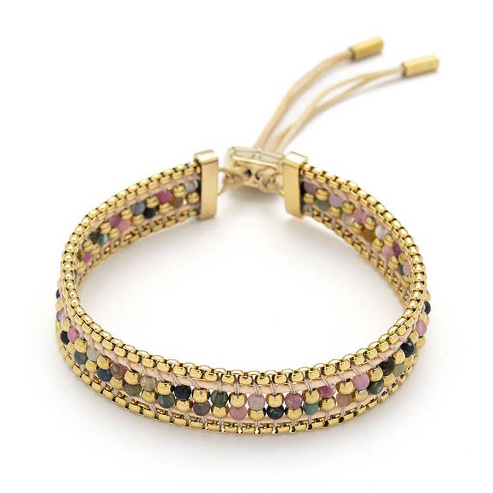 Isla Rainbow Tourmaline Gold Bracelet for wholesale by Boho Betty