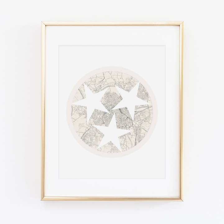 8" x 10" Tennessee Tri-Star Karte von Nashville Druck für den Großhandel von Jerry and Julep, LLC
