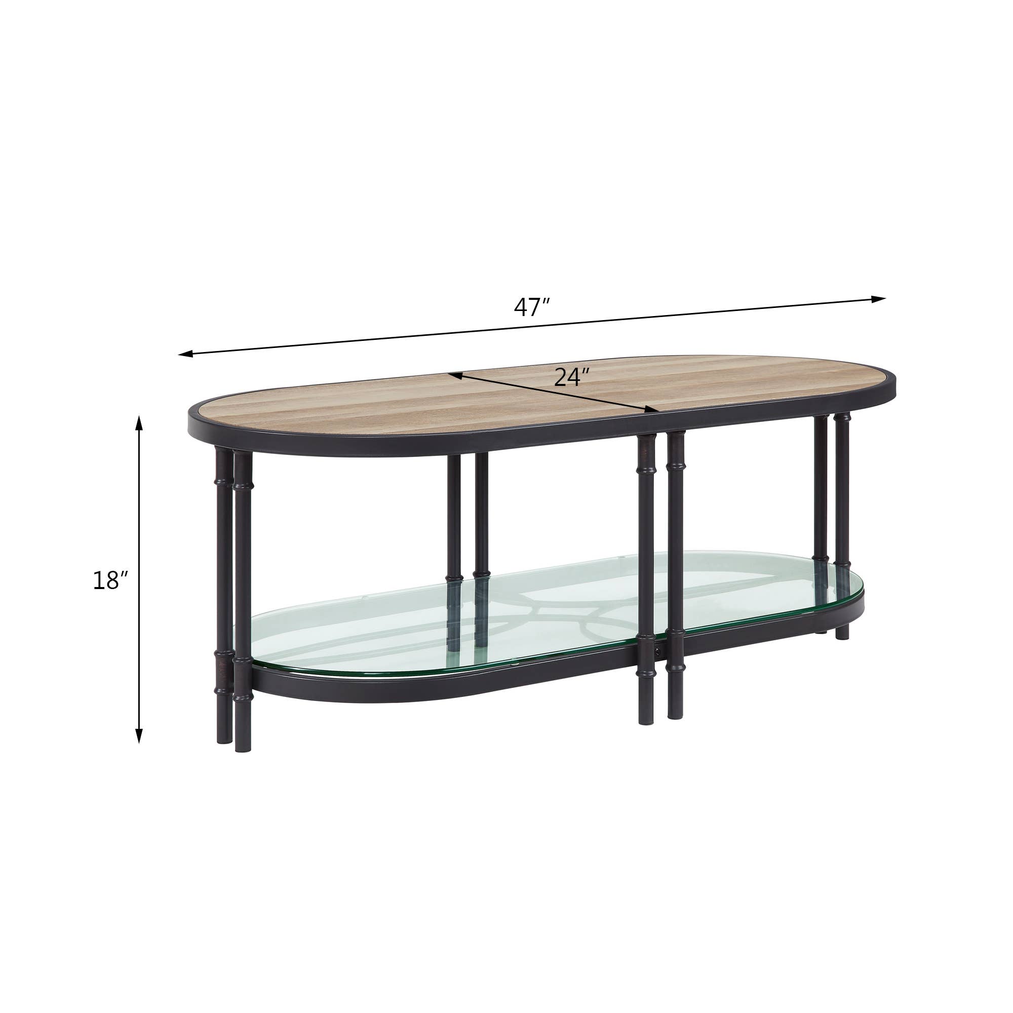 Acme Furniture Industry, Inc. - Wholesale Coffee Table - Brantley Oval Coffee Table with Shelf, Oak & Sandy Black3