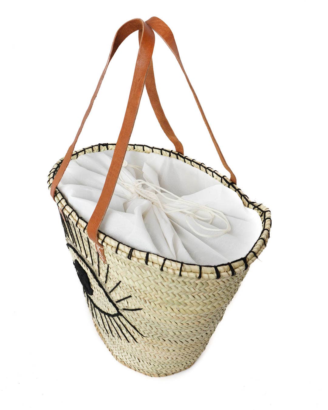 Logionline SLU – wholesale Beach bag – Natural Palm Eye and Wool Carry Bag - Leather Handle3