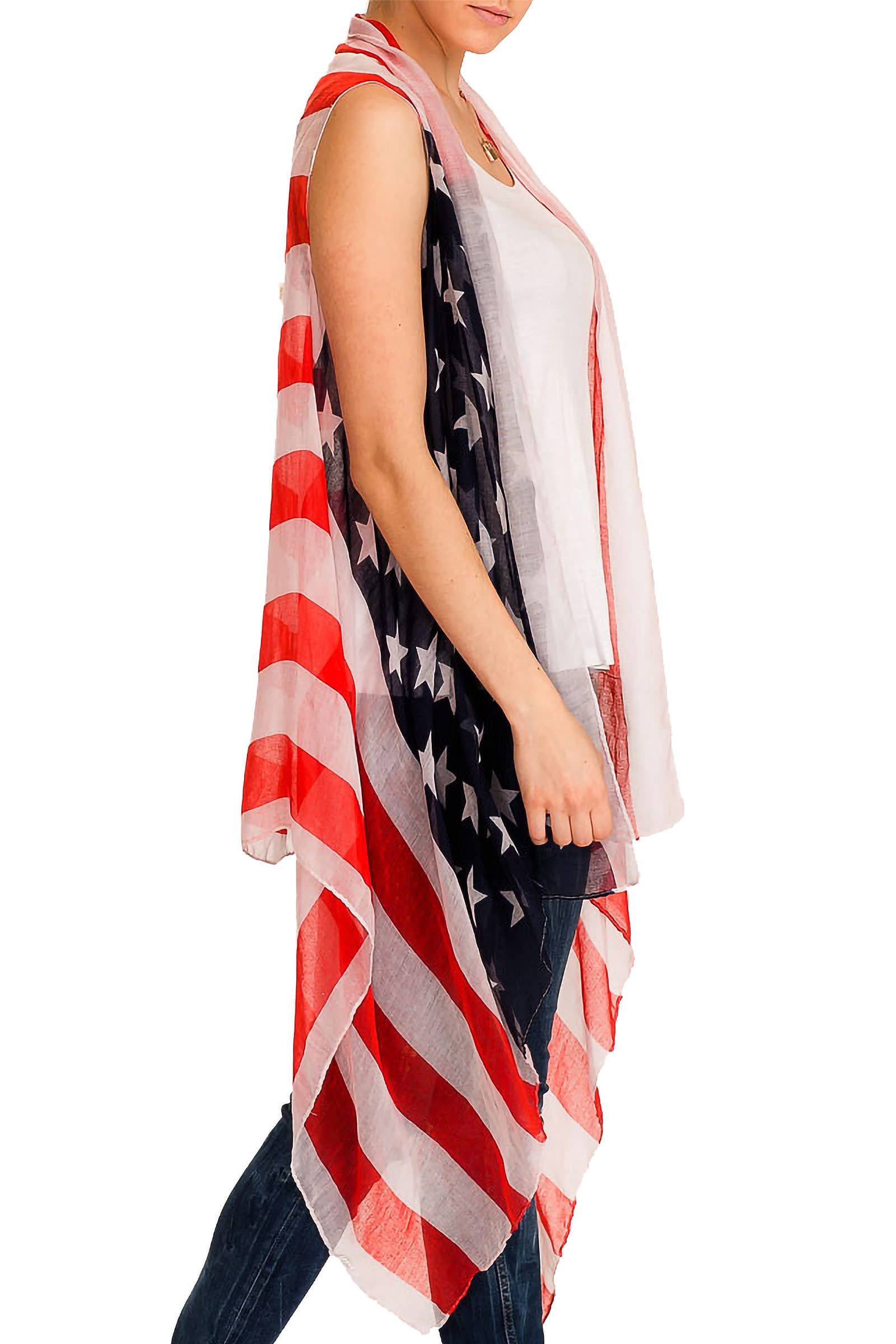 Conforme mostrado Saída de Praia Semi-transparente de Chiffon com Estampa da Bandeira Americana para venda a revendedores na Faire3