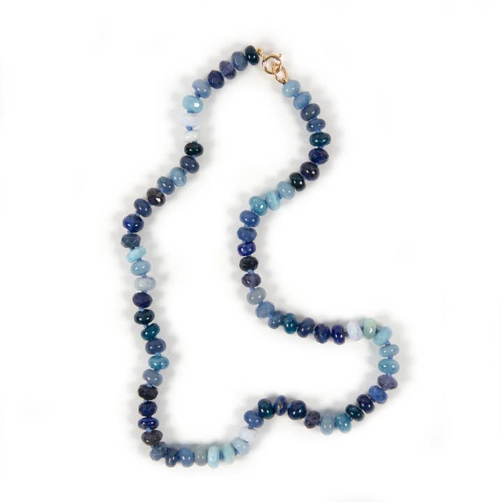 Deep Ocean Semi-Precious Gemstone Necklace, Gold Clasp for wholesale by The Necklace Studio