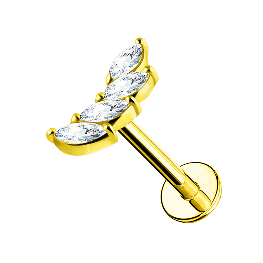 AMORINO SRL - Wholesale Lip Ring - LABRET PIERCING WITH FOUR LEAVES AND ZIRCONIA - JQ800L0840