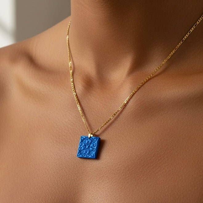 DUESTELLE ITALIA - Vendita all'ingrosso Collana con ciondolo/pendaglio - Blu Vietri - Collana Acciaio placcato oro 18K0