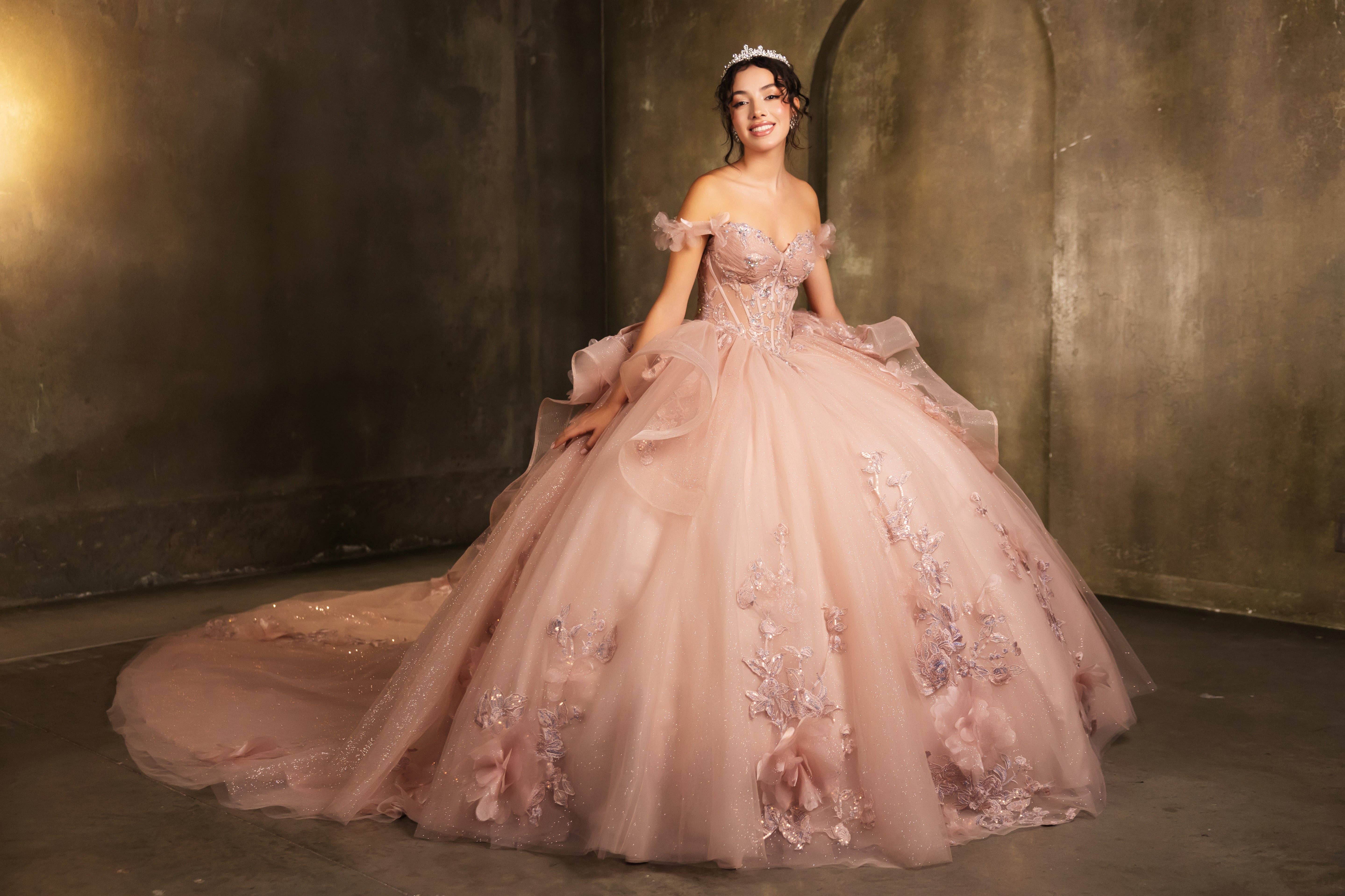 LA Merchandise - Wholesale Gown - Women's - LA270 Off-Shoulder Floral Applique Ball Gown with Glitter6
