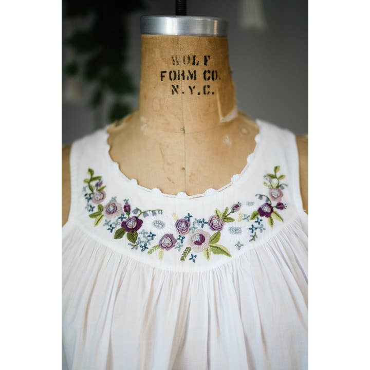 Maison d' Haiti - Wholesale Nightgown - Women's - Floral Embroidered Cotton Nightgown - Purple Rosebuds2