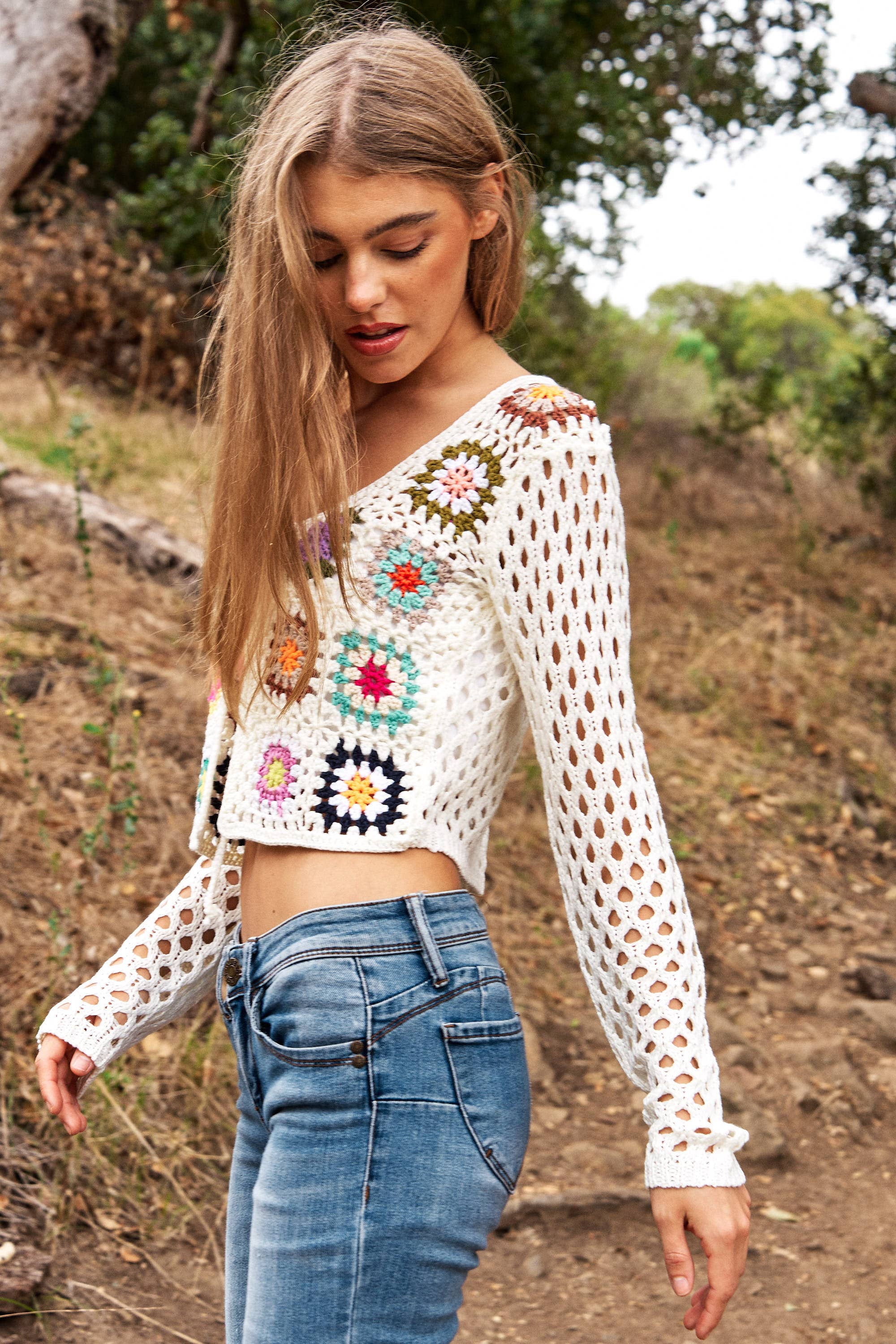 Davi & Dani - Wholesale Cardigan - Women's - PLUS CROCHET FLORAL LONG SLEEVE TIE FRONT CARDIGAN14