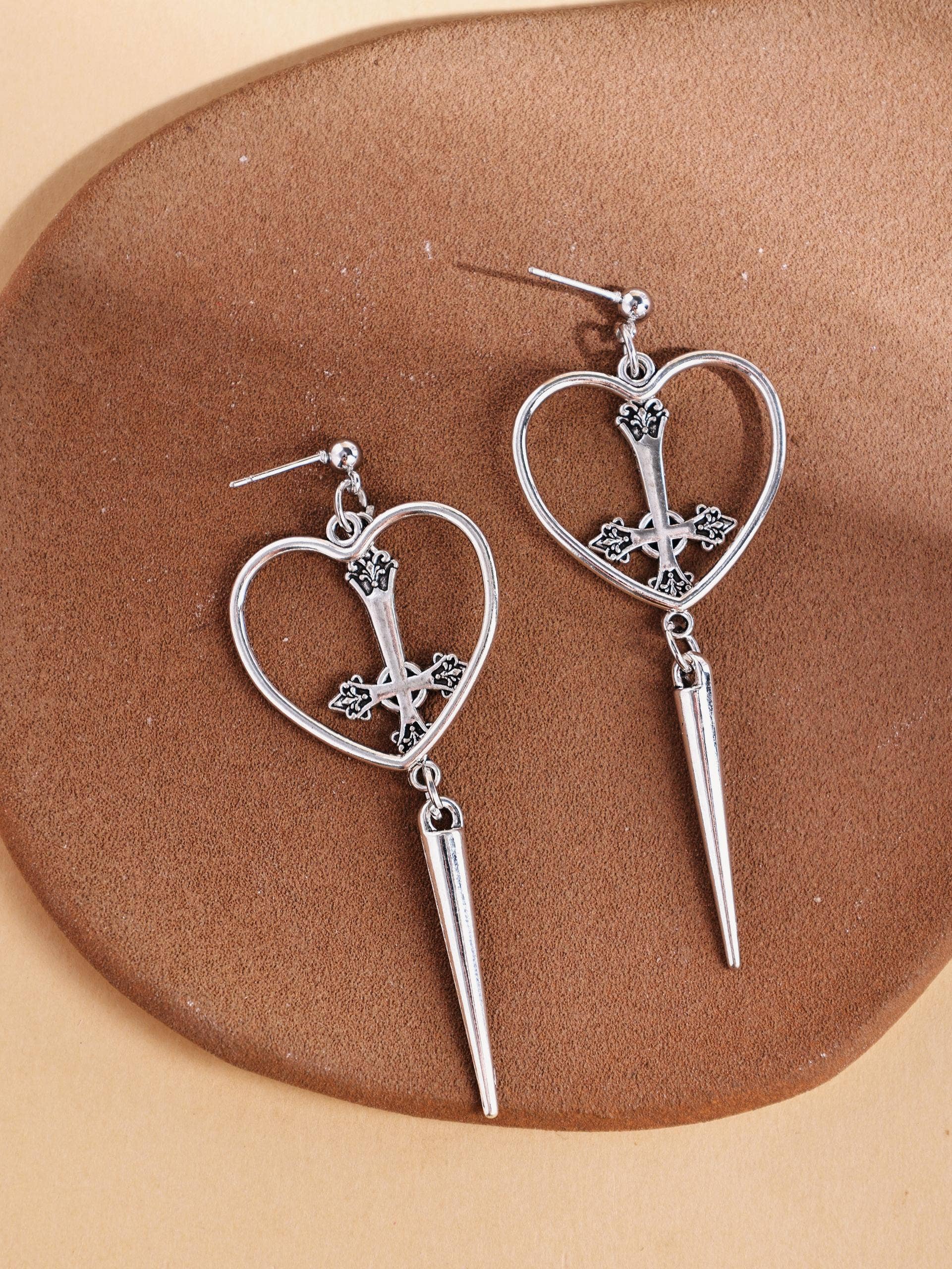 Revelari - Wholesale Dangle Earrings - Heart Cross Spike Drop Earrings