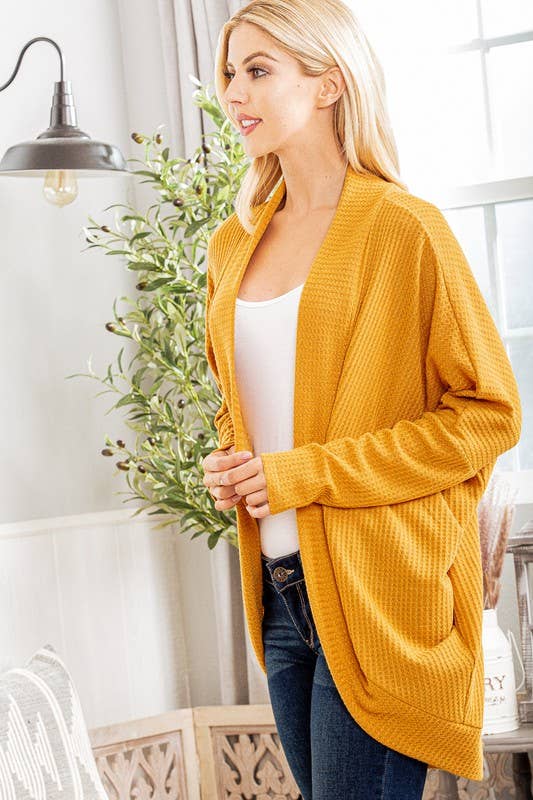 HEIMISH - Wholesale Cardigan - Women's - SJ1107-11 WAFFLE SOLID HIGH LOW OPEN CARDIGAN10
