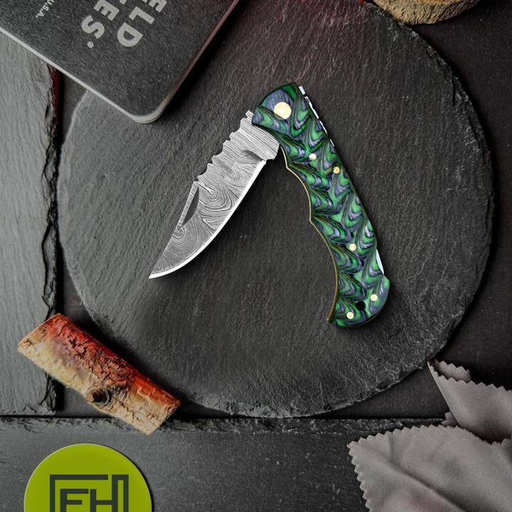 FH KNIVES – Großhandel Taschenmesser/Halter – 16,5 cm handgefertigtes Damast-Klappmesser, Taschenmesser11