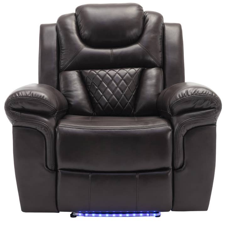 Orange County Decor - Wholesale Chair - Home Theater Seating Manual Recliner Chair With Led Light Strip For Living Room,Bedroom, Brown Brown Foam Faux Leather