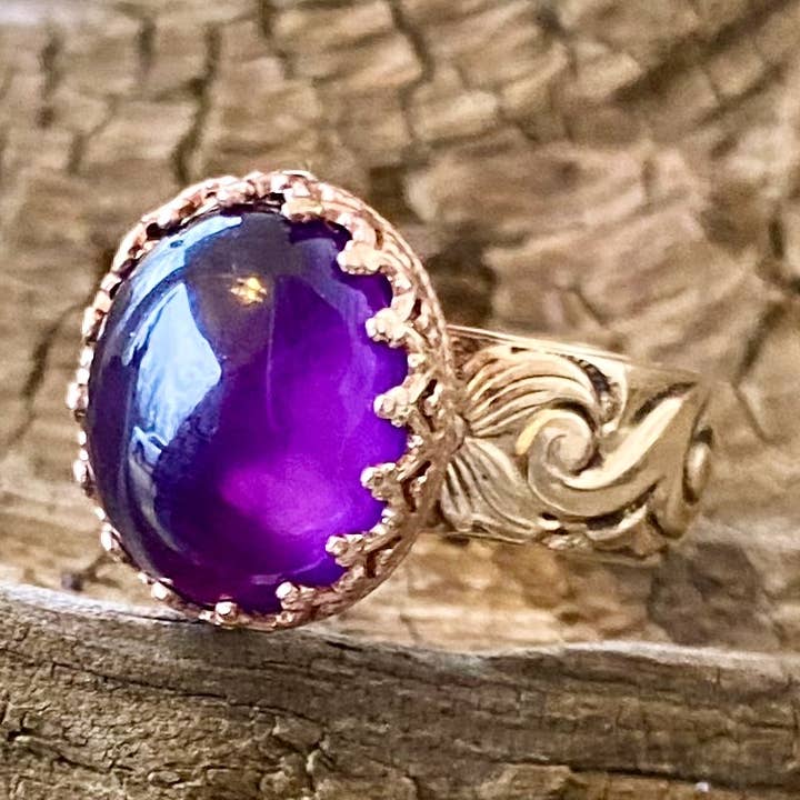 14K GF Gallery Floral Amethyst Ring for wholesale by Beshea Beshea