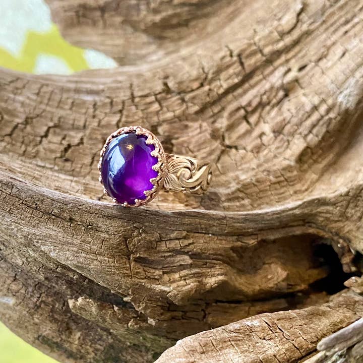 14K GF Gallery Floral Amethyst Ring for wholesale by Beshea Beshea