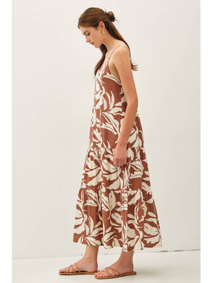 Be Cool - Wholesale Dress - Women's - TROPICAL PRINTED MIDI DRESS W/ TIERED SKIRT