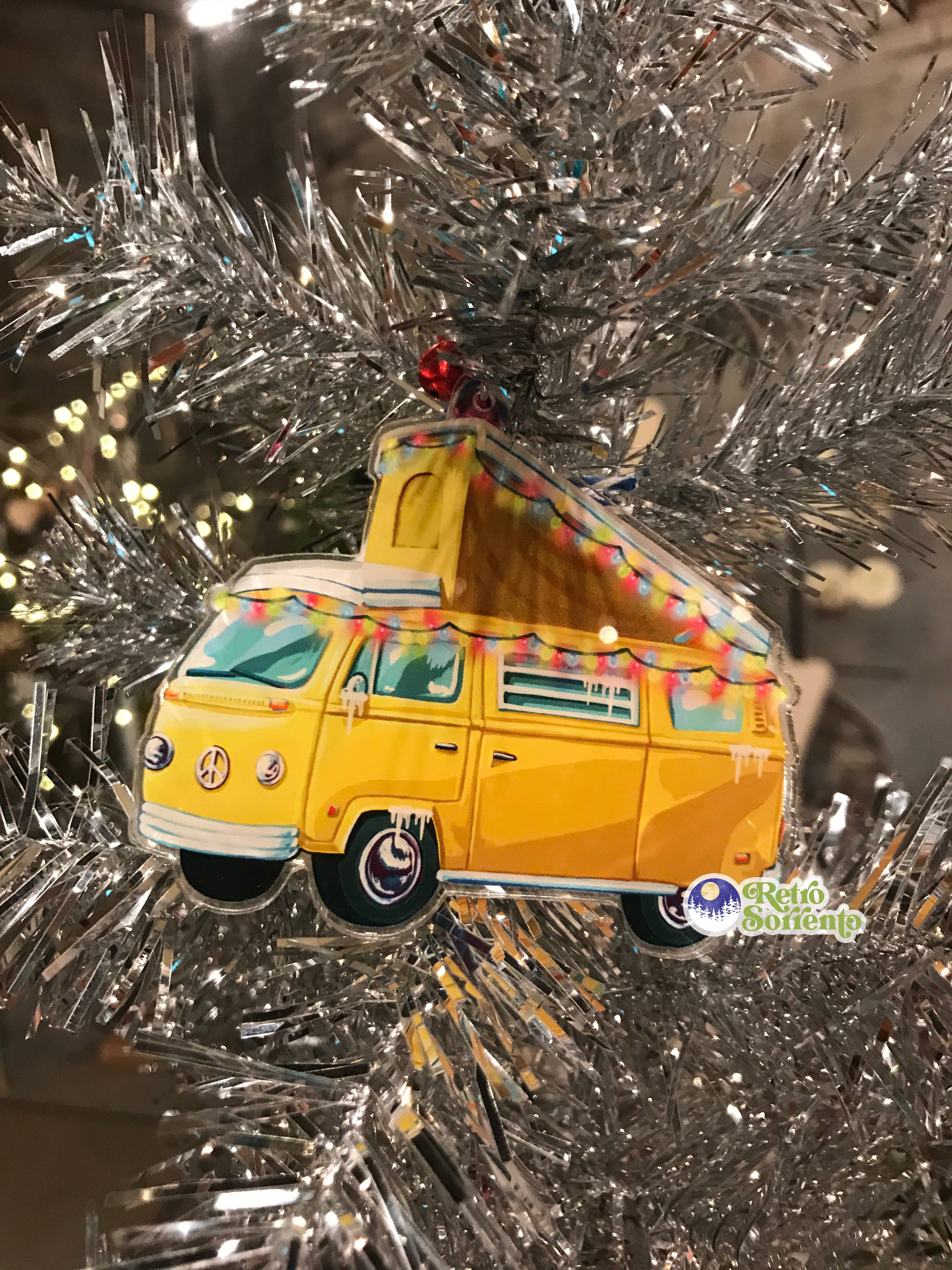 Retro Sorrento - Wholesale Ornament - Hippie Camper Van Christmas Ornament - Yellow