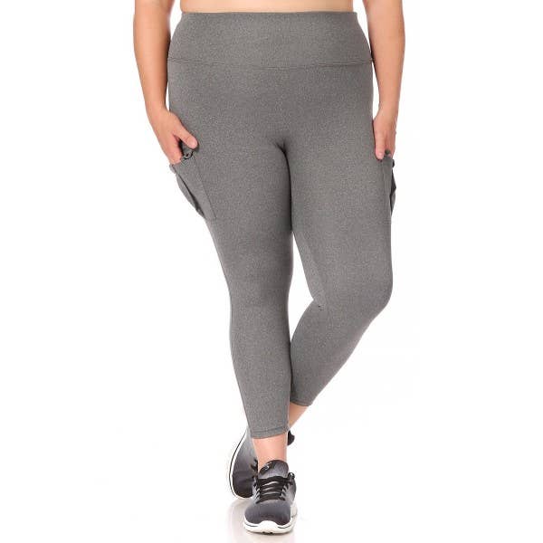 Heather Grey Womens Plus Size Tummy Control Sports Leggings for wholesale on Faire