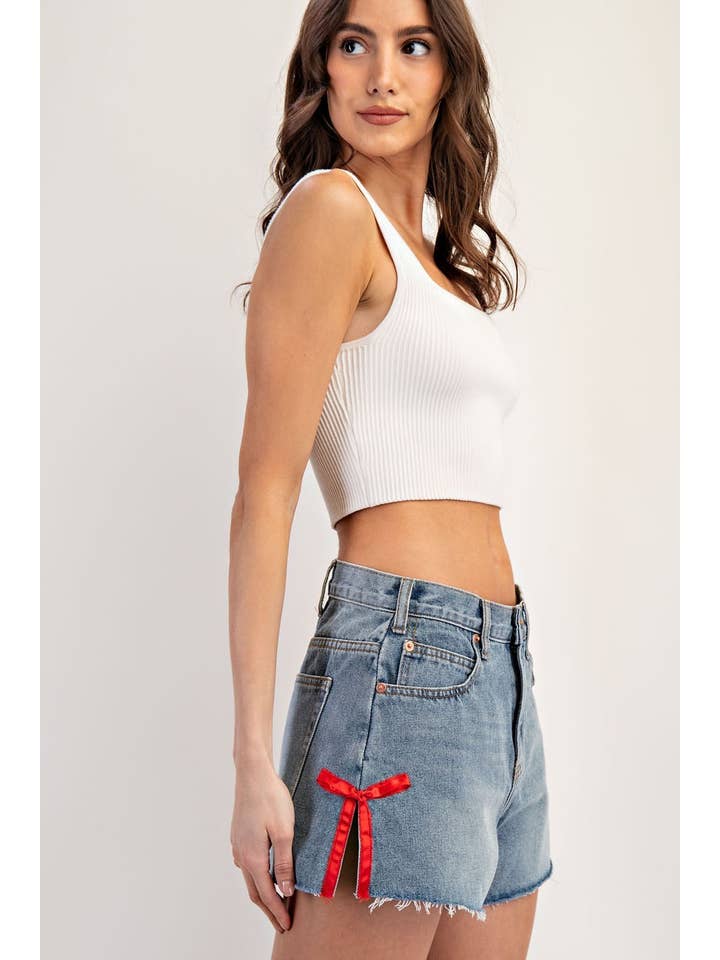 PL5632 - SIDE RIBBON DENIM SHORT for wholesale on Faire
