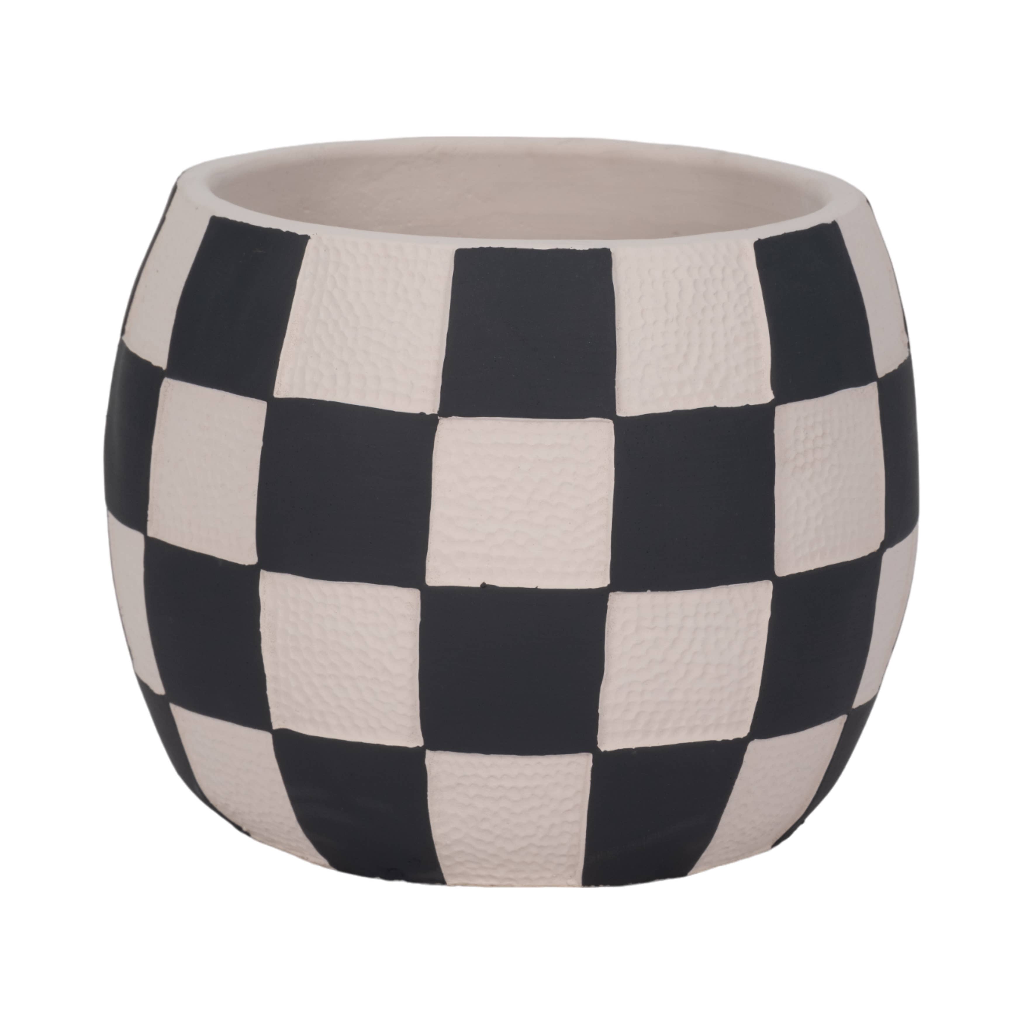 Sagebrook Home - Wholesale Plant Pot - Planter - Black/White Pottery Checkerboard Rounded, 8 in.6