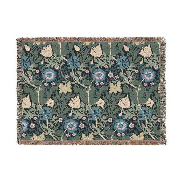 Couverture en coton tissé inspirée par William Morris - Collection Compton (Bluebell Cottage) pour la vente par Willy Morris Home Emporium