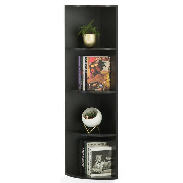 Quickway Imports - Vendita all'ingrosso Librerie - Resistente libreria angolare in legno a 4 ripiani, per piccoli spazi5