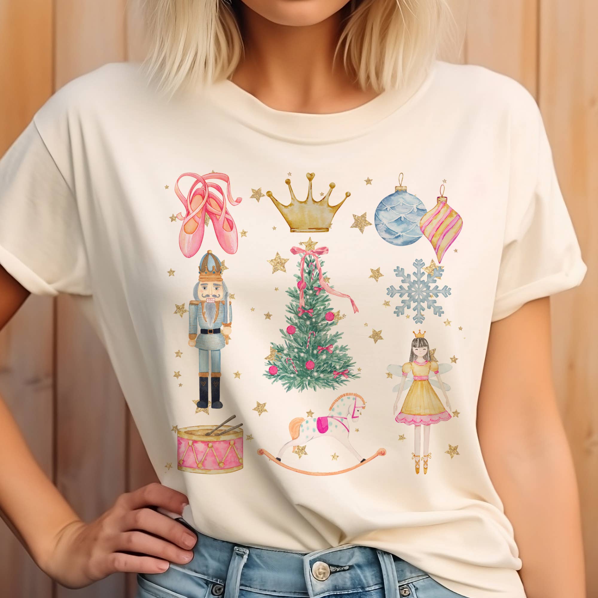 Par.tees by Party On! - Wholesale Screen Printed T-Shirt - Women's - Nutcracker Christmas Collage Coquette Graphic Tee1