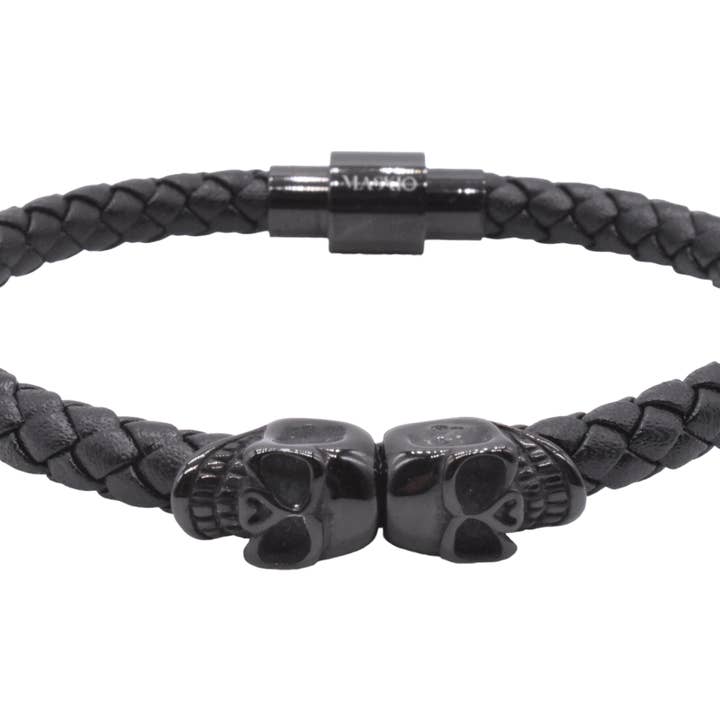 Maskio Black Leather Bracelet with Skulls for wholesale by Maskio