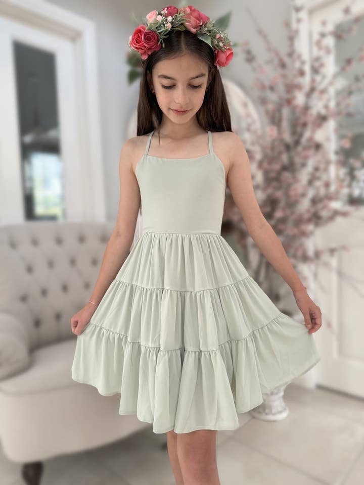 A Little Lacey - Wholesale Dress – Kids - Phoebe Chiffon Girls Dress Sage Green0