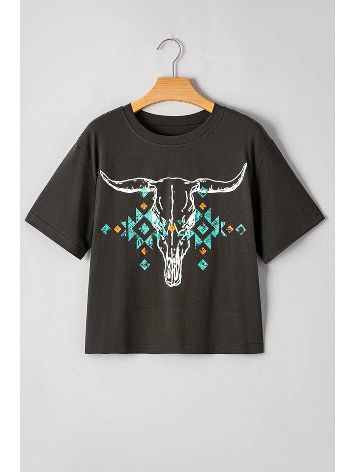 Carbon Grey Western Aztec Short Sleeve T-Shirt for wholesale on Faire