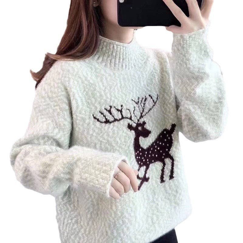 UZ Wholesale Store - Wholesale Knit Sweater - Women's - Fashion Reindeer Jacquard Casual Sweater2