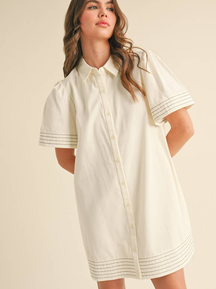 &MERCI - Wholesale Dress - Women's - SHORT SLEEVE BUTTON DOWN MINI DRESS MDR357234