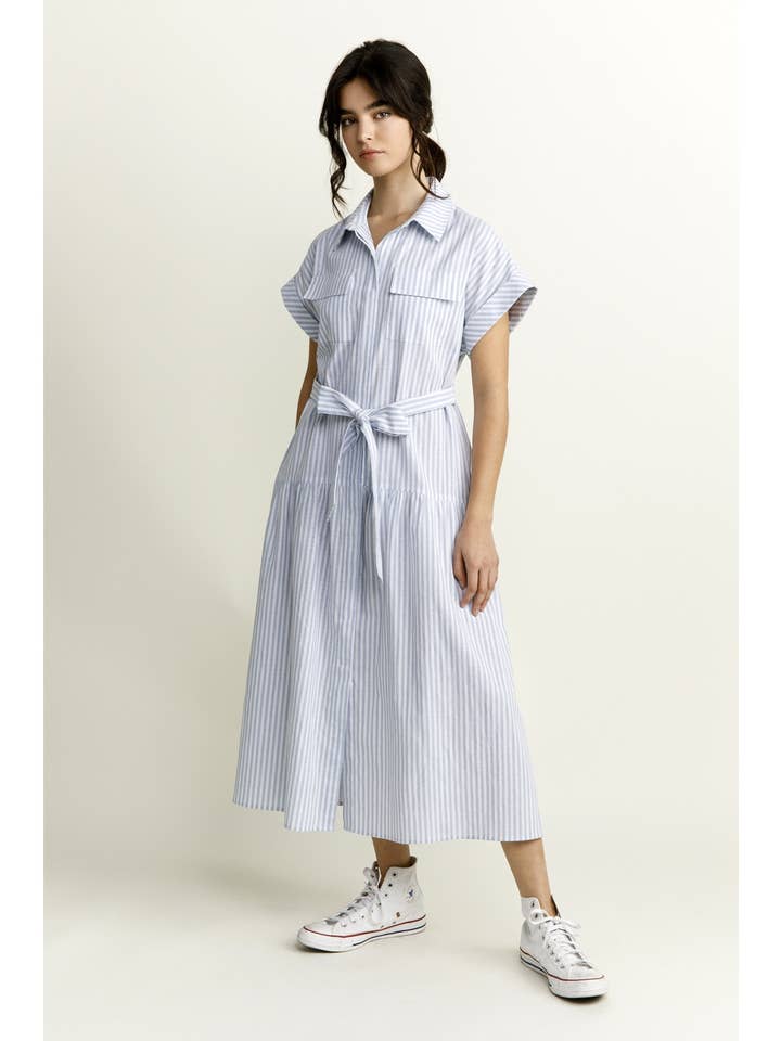 JD6302- ROBE MIDI À COL RAYÉ pour la vente par STORIA