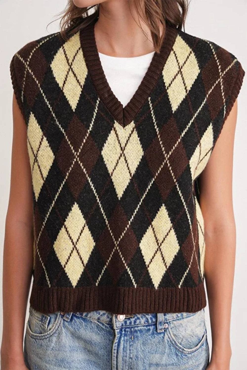 Hoxton Gal - Vendita all'ingrosso Maglione smanicato - Donna - Gilet Maglia a Motivo Argyle10