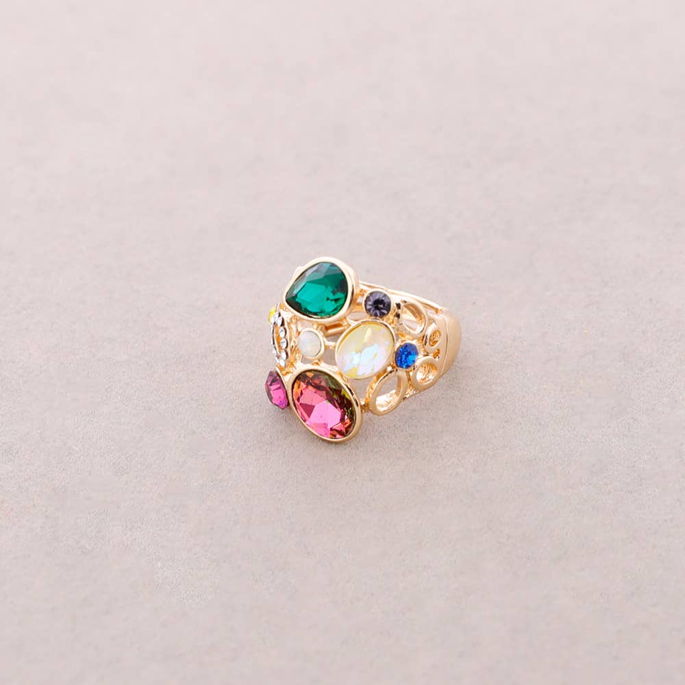 Sonata - Vente Bague avec plusieurs pierres - Bague élastique en métal avec cristaux2